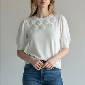 Elegant White Floral Embellished Top